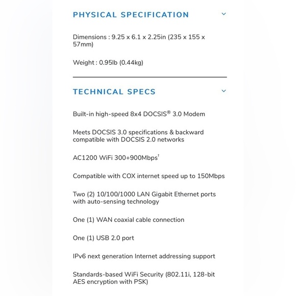 AC 1200 WiFi Cable Modem Router - 802.11 ac Dual Band Gigabit - Up to 340 Mbps - Picture 14 of 16